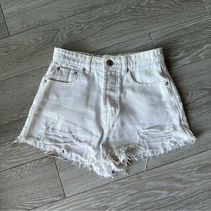 High waist denim white jeans shorts ripped